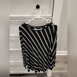INC International Concepts Black and Gray Diagonal Stripe Long Sleeve Top